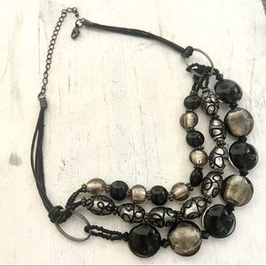 Black beaded multi strand necklace